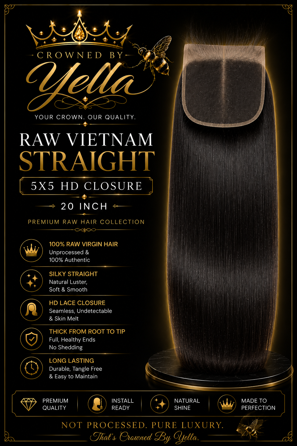 Raw Vietnamese Straight 5x5 HD Closure