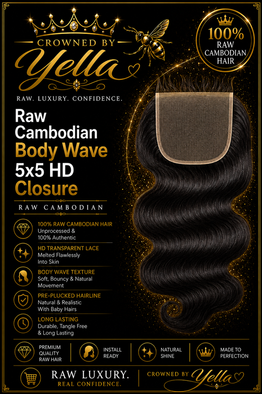 Raw Cambodian Body Wave 5x5 HD Closure