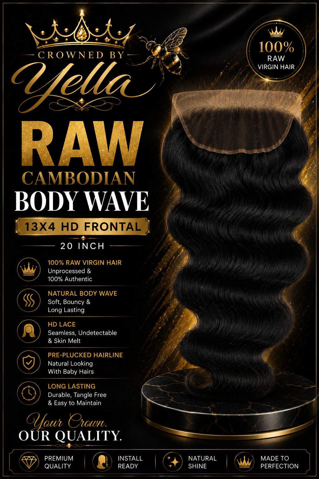 Raw Cambodian Body Wave 13x4 HD Frontal