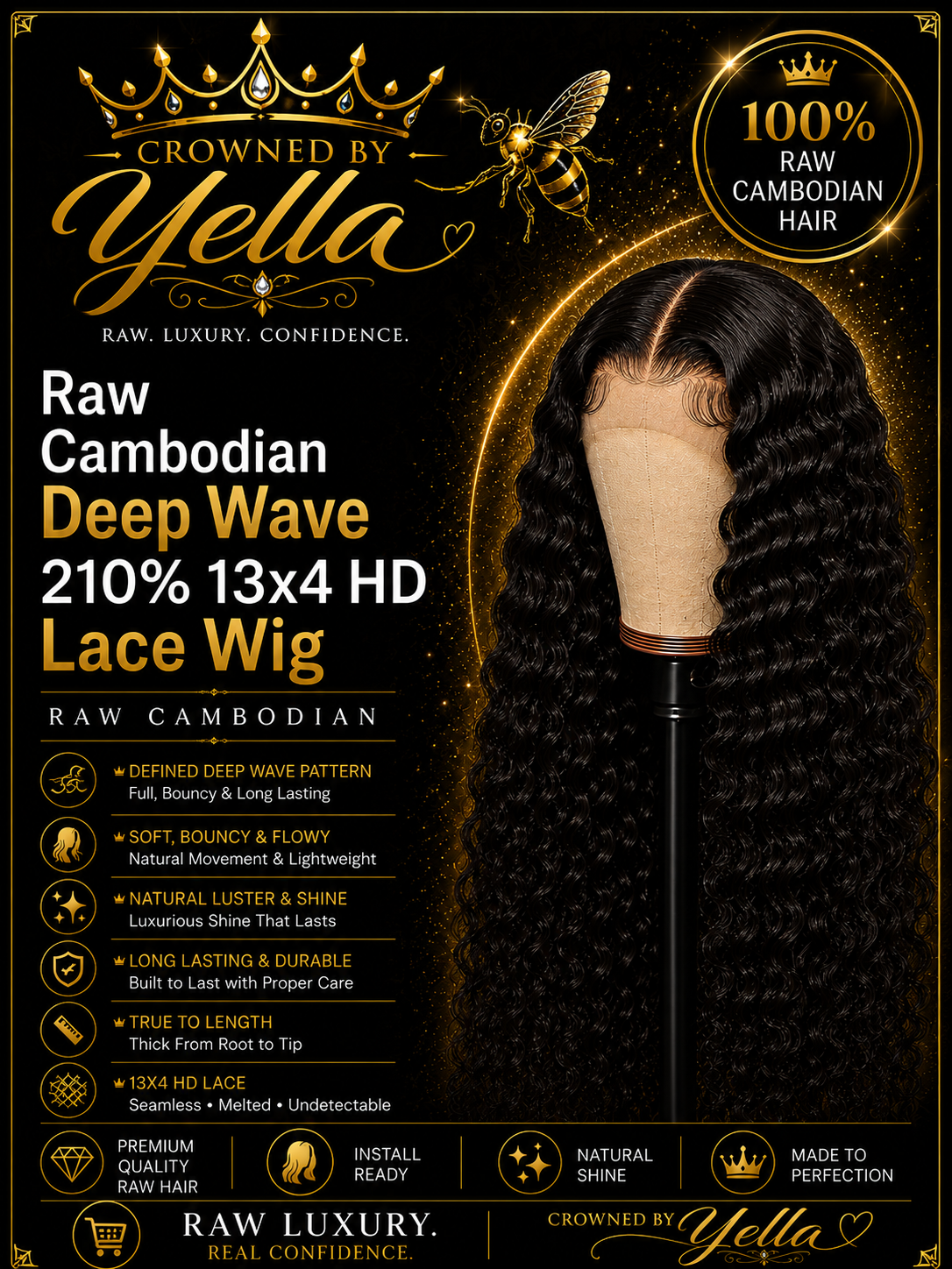 Raw Cambodian Deep Wave 210% 13x4 HD Lace Wig