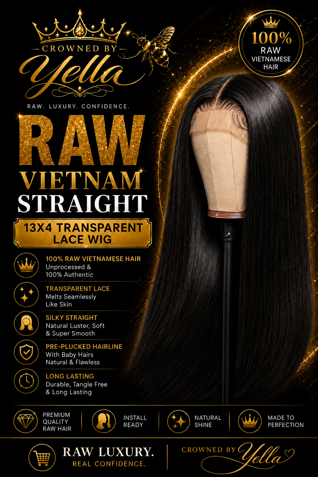 Raw Vietnamese Straight 13x4 Transparent Lace Wig